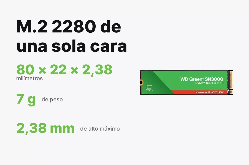 Formato M.2 2280 de una sola cara del WD Green SN3000