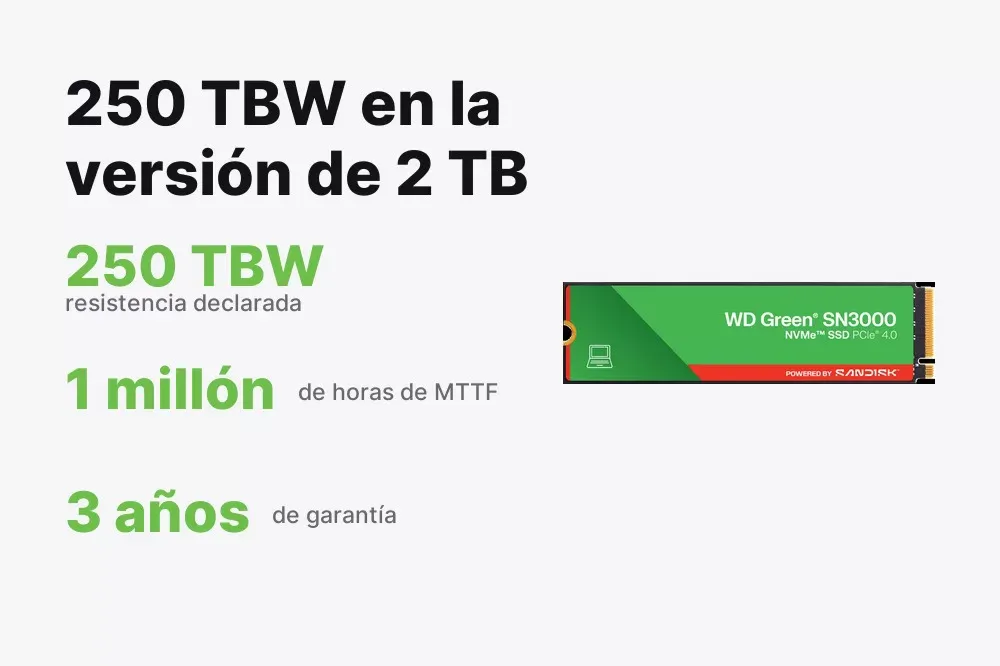 Resistencia de 250 TBW del WD Green SN3000 de 2 TB