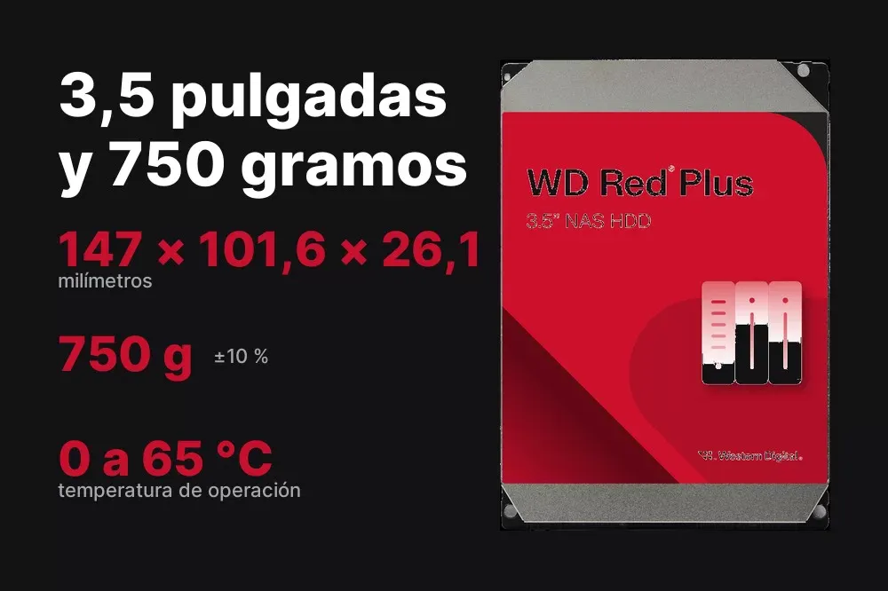 Formato de 3,5 pulgadas y 750 gramos del WD Red Plus
