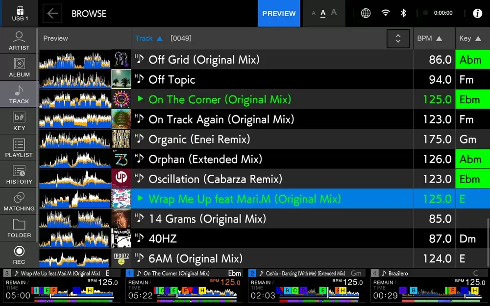 Pantalla de exploración (browse) del XDJ-AZ-N con streaming y nube