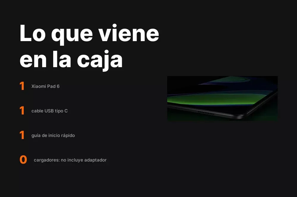 Contenido de la caja del Xiaomi Pad 6